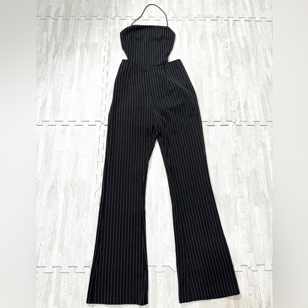 Superdown Pinstripe Open Back Jumpsuit